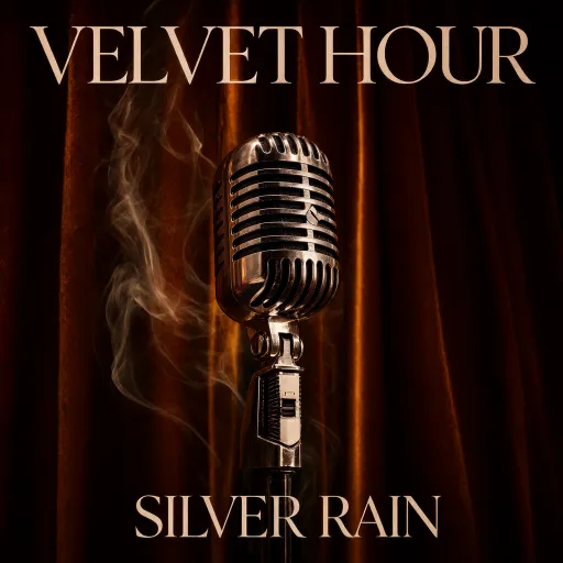 R&B album cover sample: velvet curtain and vintage microphone